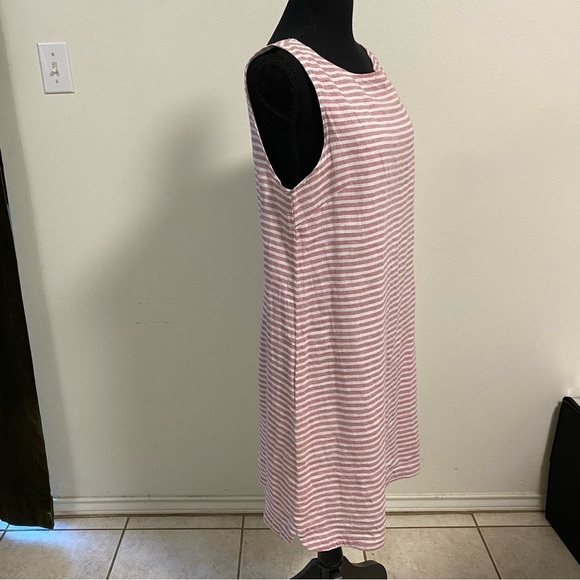 Beach Lunch Lounge Dress Womens Size Medium Pink White Stripe Linen Cotton Blend - Picture 7 of 13